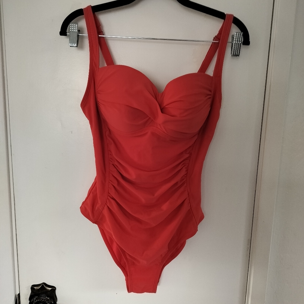 Nicole Miller Studio One Piece Swimsuit Size Small Coral Orange